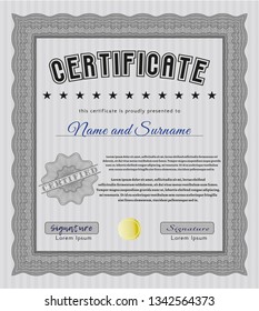 Grey Certificate or diploma template. Money design. Vector illustration. Printer friendly. 