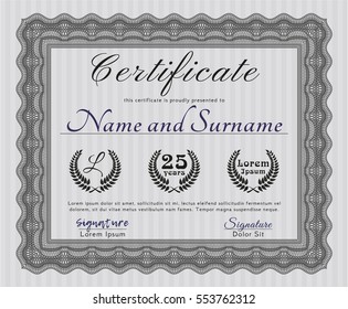 Grey Certificate or diploma template. Money Pattern. Customizable, Easy to edit and change colors. With guilloche pattern and background. 