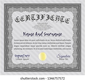 Grey Certificate or diploma template. Nice design. Customizable, Easy to edit and change colors. With great quality guilloche pattern. 