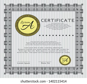 Grey Certificate or diploma template. Nice design. With great quality guilloche pattern. Customizable, Easy to edit and change colors. 