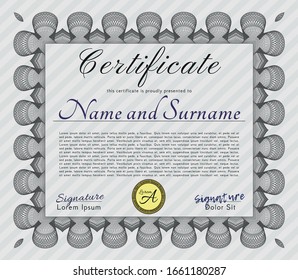 Grey Certificate or diploma template. Perfect design. Customizable, Easy to edit and change colors. With linear background. 