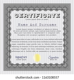 Grey Certificate or diploma template. Printer friendly. Customizable, Easy to edit and change colors. Cordial design. 