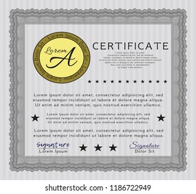 Grey Certificate or diploma template. Printer friendly. Vector illustration. Elegant design. 