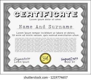 Grey Certificate or diploma template. Printer friendly. Vector illustration. Superior design. 
