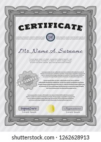 Grey Certificate or diploma template. Printer friendly. Modern design. Detailed. 