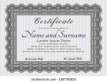 Grey Certificate or diploma template. With quality background. Detailed. Sophisticated design. 