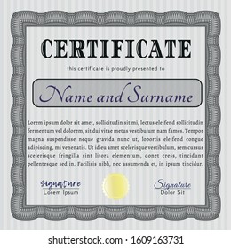 Grey Certificate or diploma template. With quality background. Vector illustration. Nice design. 
