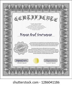 Grey Certificate or diploma template. Retro design. Detailed. With guilloche pattern. 
