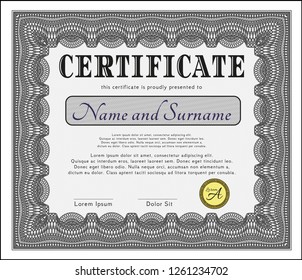 Grey Certificate or diploma template. Sophisticated design. Detailed. Printer friendly. 