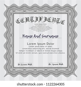 Grey Certificate or diploma template. Vector illustration. Complex background. Perfect design. 