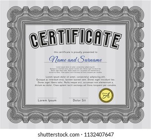 Grey Certificate or diploma template. Vector illustration. With quality background. Cordial design. 