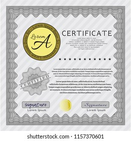 Grey Certificate or diploma template. Vector illustration. With linear background. Money Pattern. 