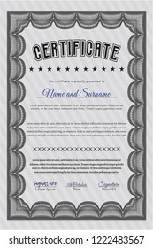 Grey Certificate or diploma template. Vector illustration. With great quality guilloche pattern. Money design. 