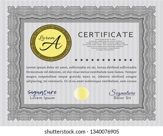 Grey Certificate or diploma template. Vector illustration. With linear background. Perfect design. 