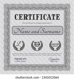 Grey Certificate. Easy to print. Cordial design. Vector illustration. 