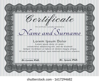 Grey Certificate. Easy to print. Cordial design. Vector illustration. 