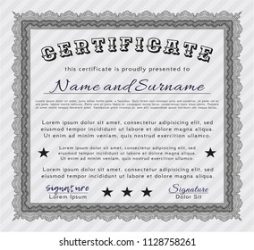 Grey Certificate. Easy to print. Customizable, Easy to edit and change colors. Cordial design. 