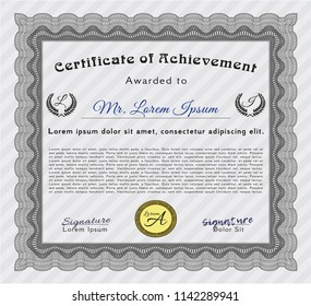 Grey Certificate. Easy to print. Nice design. Vector illustration. 