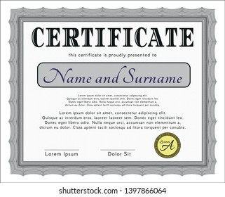 Grey Certificate. Good design. With complex background. Detailed. 
