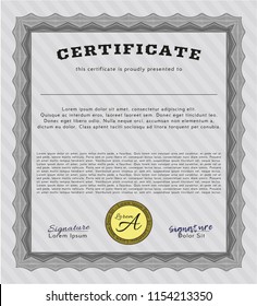 Grey Certificate. With guilloche pattern and background. Sophisticated design. Detailed. 