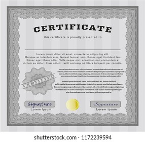 Grey Certificate. With guilloche pattern and background. Money Pattern. Vector illustration. 