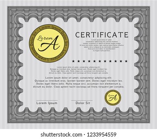 Grey Certificate. With guilloche pattern and background. Vector illustration. Artistry design. 