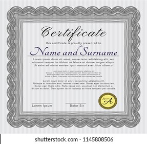 Grey Certificate. With guilloche pattern. Detailed. Nice design. 