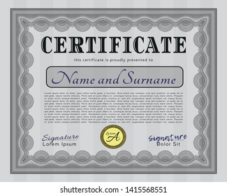 Grey Certificate. With guilloche pattern. Good design. Vector illustration. 