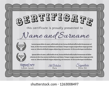Grey Certificate. With guilloche pattern. Retro design. Vector illustration. 