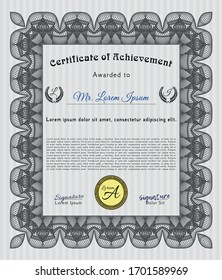 Grey Certificate. With linear background. Detailed. Money style design. 