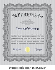Grey Certificate. With linear background. Retro design. Vector illustration. 