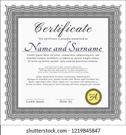 Grey Certificate. Lovely design. Vector illustration. With guilloche pattern. 