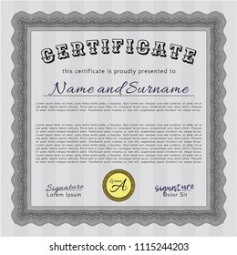 Grey Certificate. Money Pattern. With background. Detailed. 