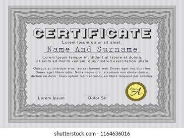 Grey Certificate. Money Pattern. With complex background. Detailed. 