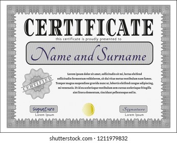 Grey Certificate. Money Pattern. Complex background. Detailed. 