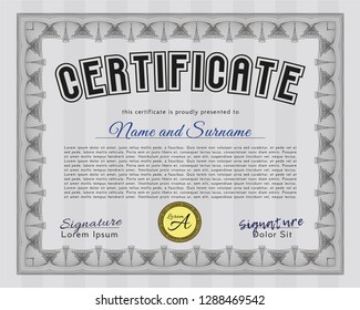 Grey Certificate. Money Pattern design. Easy to print. Detailed. 