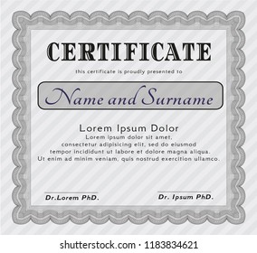 Grey Certificate. Money Pattern. Printer friendly. Vector illustration. 