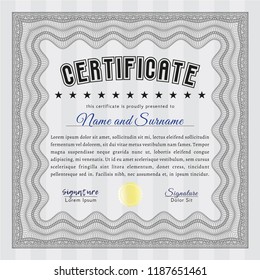 Grey Certificate. Sophisticated design. Vector illustration. With guilloche pattern and background. 