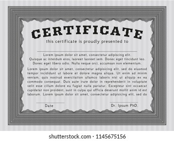 Grey Certificate template. Artistry design. Vector illustration. With linear background. 