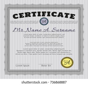 Grey Certificate template. Artistry design. Customizable, Easy to edit and change colors. With linear background. 