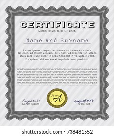 Grey Certificate template. With background. Good design. Vector illustration. 