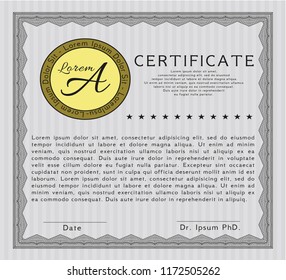 Grey Certificate template. With background. Money Pattern design. Vector illustration. 