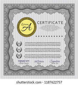 Grey Certificate template. With background. Money Pattern. Vector illustration. 