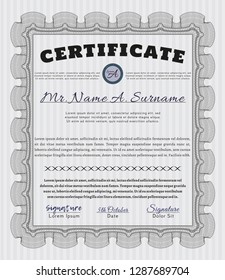 Grey Certificate template. With background. Superior design. Detailed. 