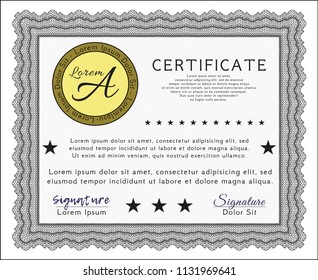 Grey Certificate template. With background. Vector illustration. Retro design. 