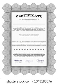 Grey Certificate template. With background. Vector illustration. Sophisticated design. 
