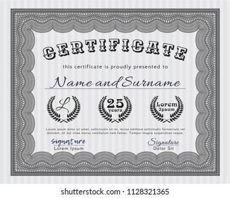 Grey Certificate template. With complex background. Money design. Detailed. 