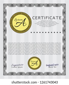 Grey Certificate template. Complex background. Money style design. Vector illustration. 