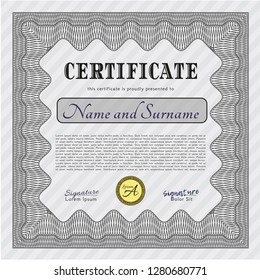 Grey Certificate template. With complex background. Vector illustration. Excellent design. 