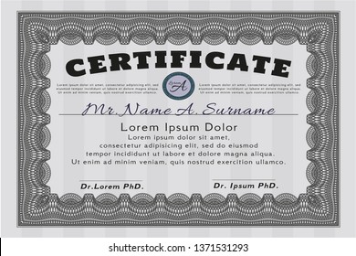 Grey Certificate template. Complex background. Vector illustration. Money design. 